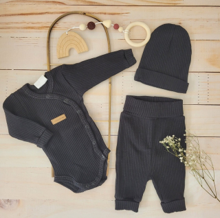 detská 3-dielna bavlnená pruhovaná súprava čierna