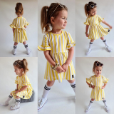 dievčenské pruhované šaty žlté
