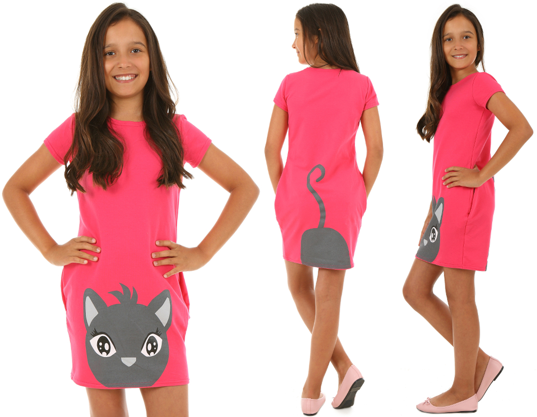 letné šaty pre dievčatá s mačkou fuksia