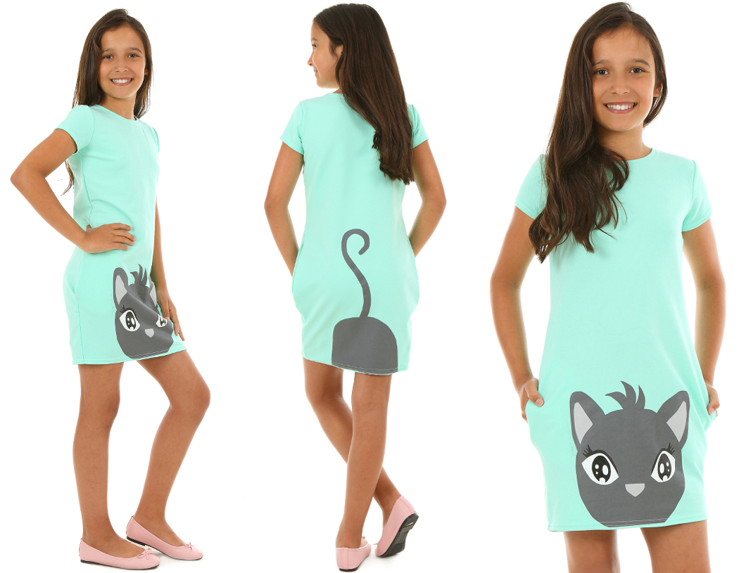 letné šaty pre dievčatá s mačkou mätová