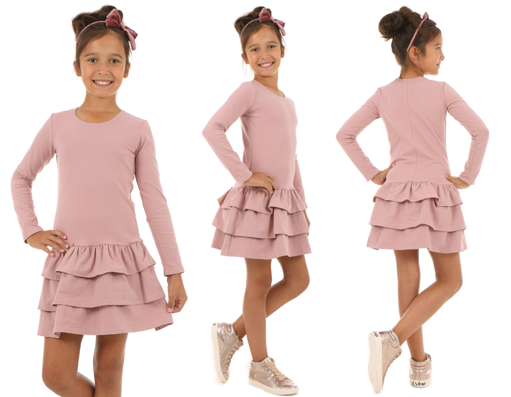 dievčenské bavlnené šaty s volánmi ružové