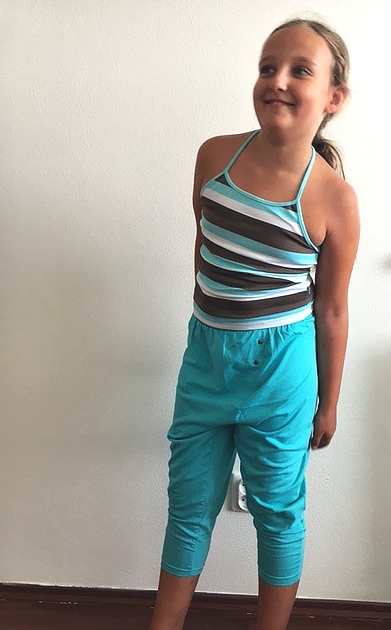dievčenské pudlové nohavice v tyrkysovej farbe