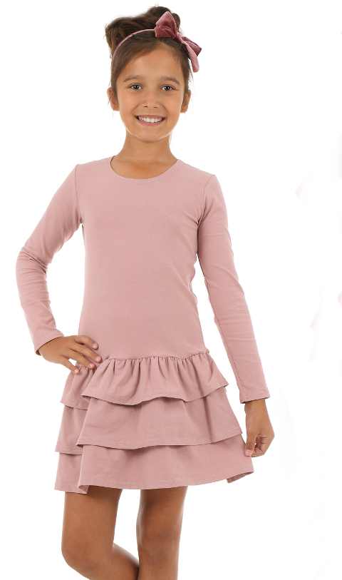 dievčenské bavlnené šaty s volánmi ružové