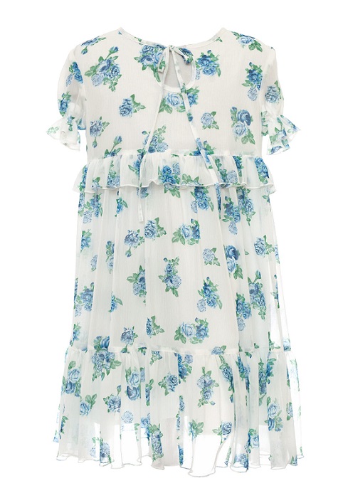 dievčenské šifónové šaty s modrými kvetmi ecru