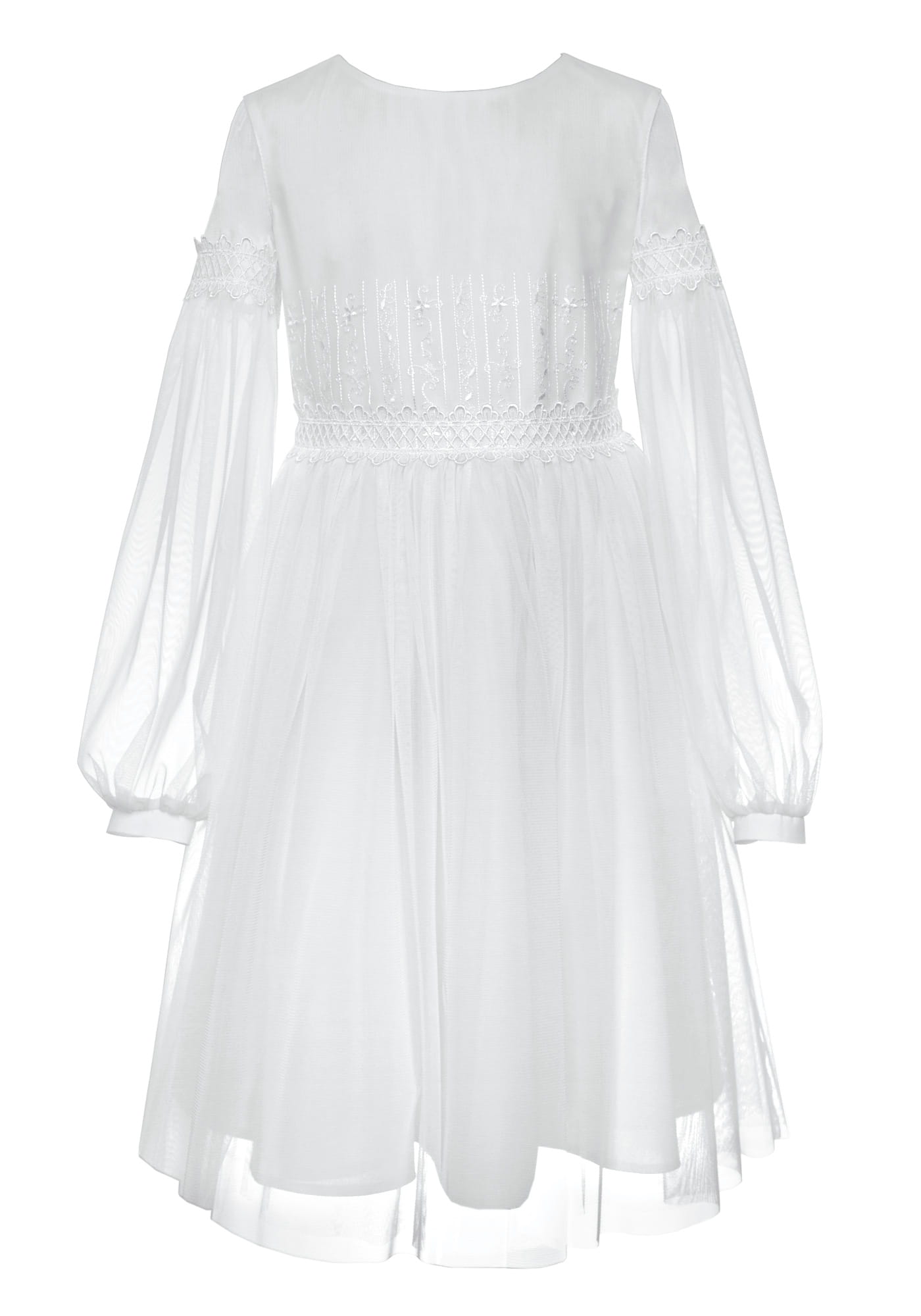 dievčenské šaty s priesvitnými rukávmi biele