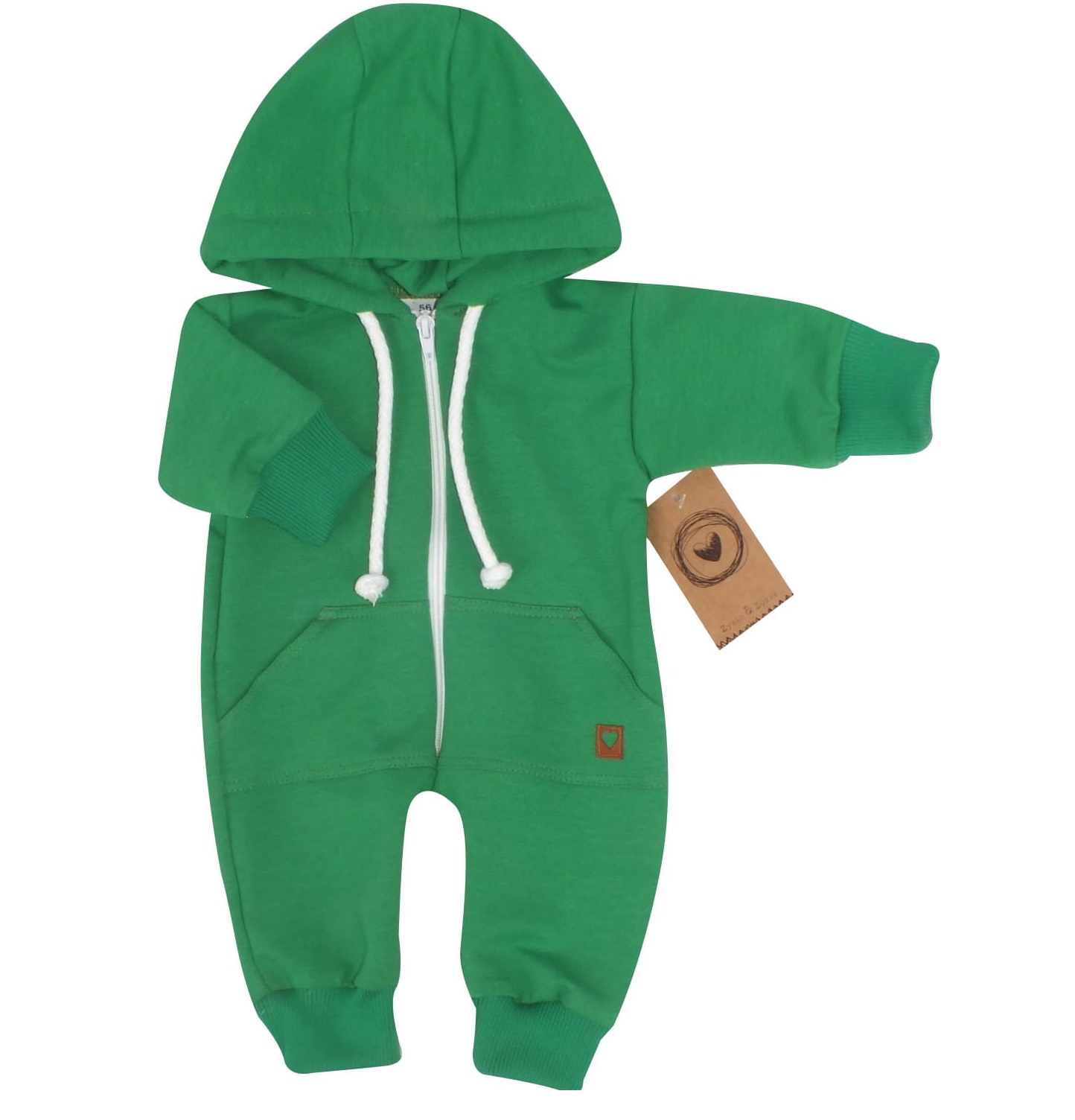 detský bavlnený overal s kapucňou zelený