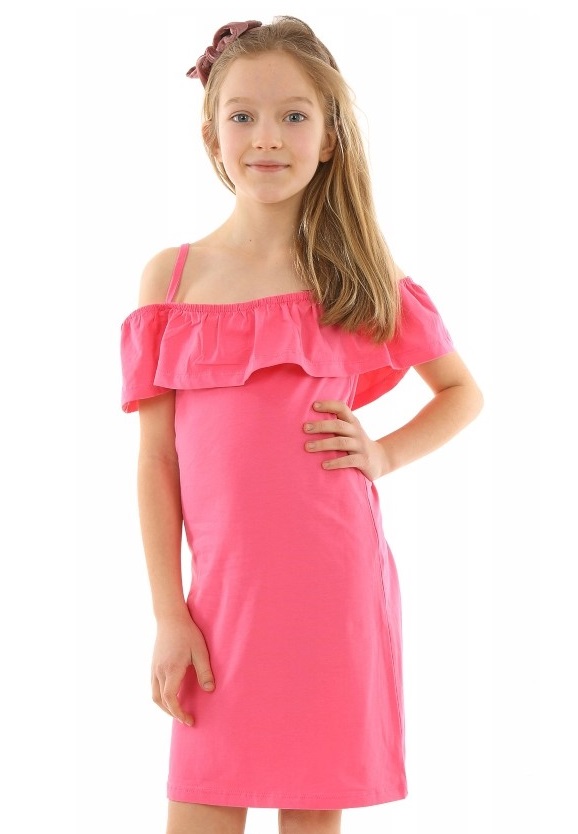 dievčenské šaty na ramienka s volánom melónové