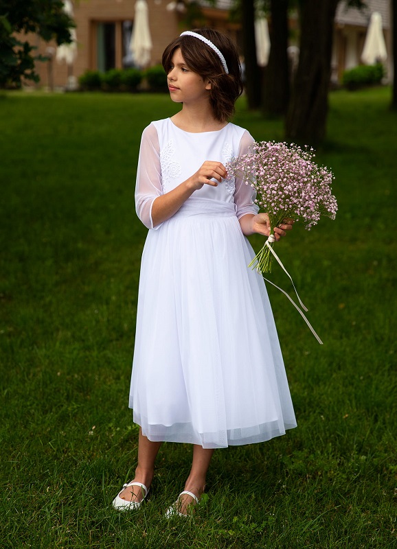 dievčenské šaty s výšivkou na 1. sv. prijímanie biele