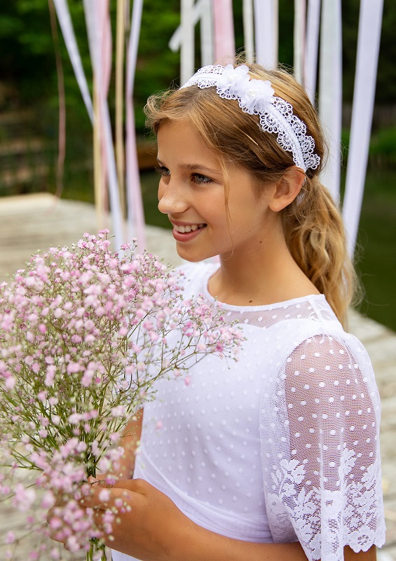 dievčenské tylové šaty s čipkou na 1. sv. prijímanie biele