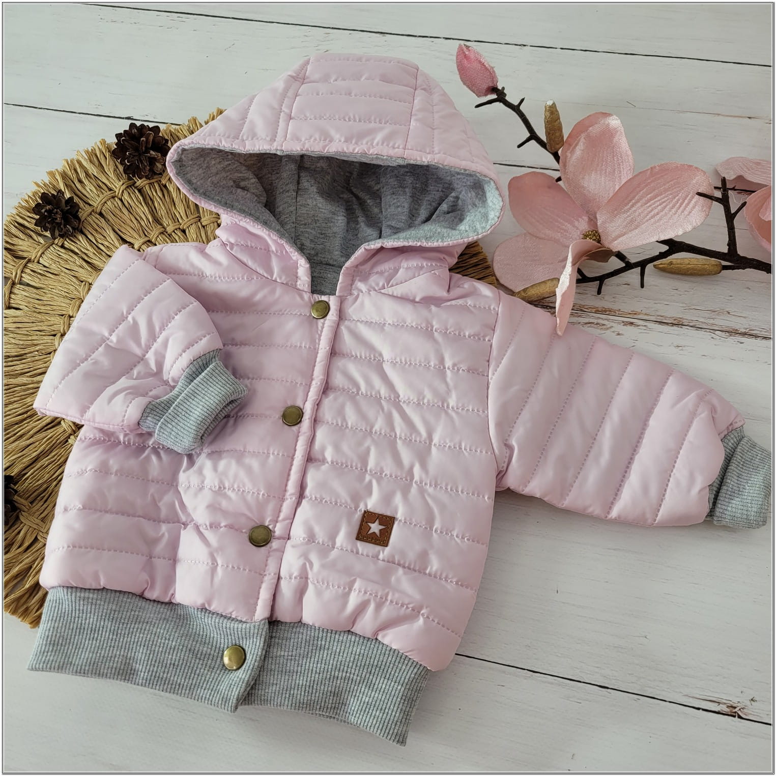 detská prešívaná bunda s kapucňou ružová