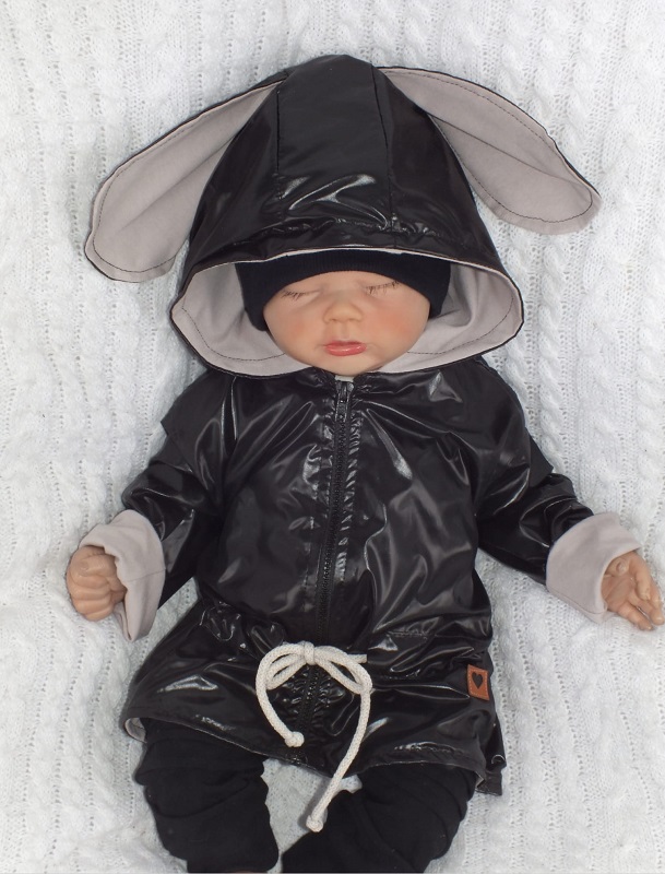 detská tenká bunda s kapucňou čierno-béžová