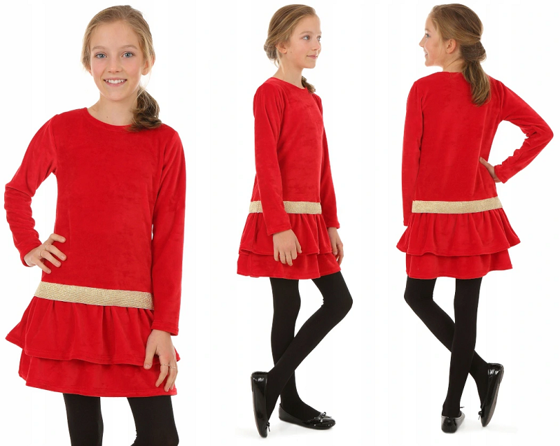dievčenské šaty so zlatou gumičkou červené