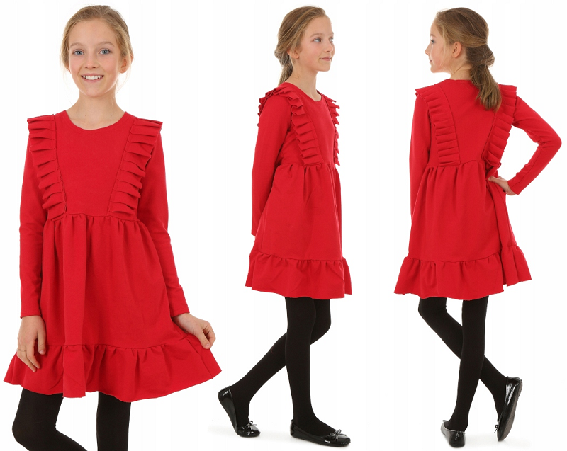 dievčenské mikinové šaty s volánmi červené