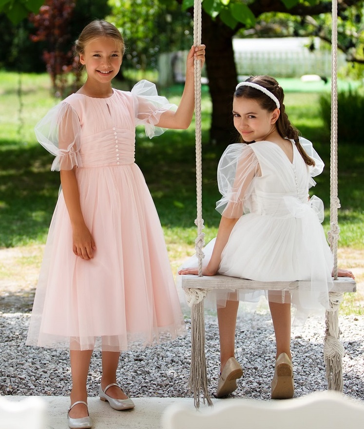 dievčenské šaty s perleťovými gombíkmi na 1. sv. prijímanie lososové