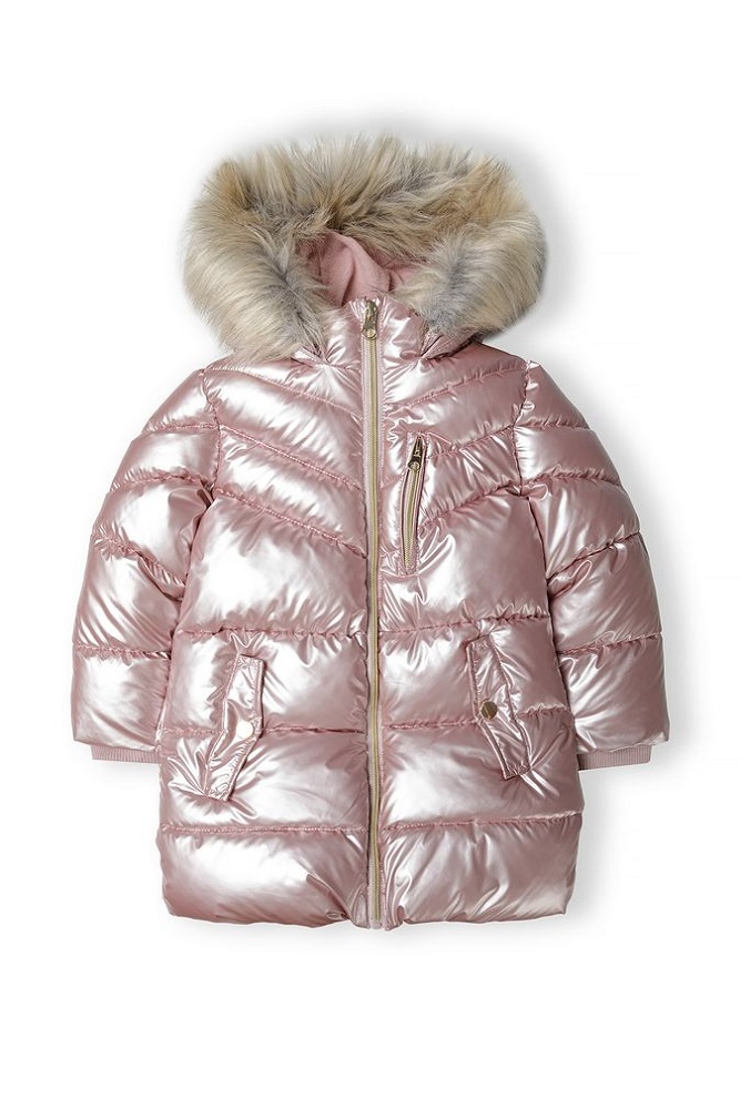 detská metalická prešívaná zimná bunda ružová