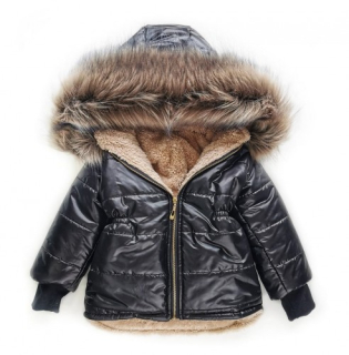 dievčenská prešívaná bunda s kapucňou čierna 110