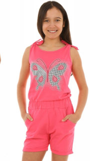 dievčenský bavlnený overal s motýľom