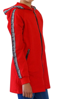 predĺžená dievčenská mikina na zips červená