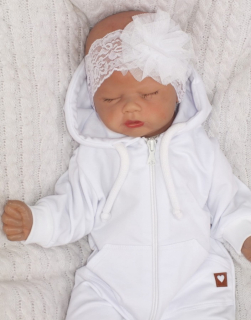 baby čipkovaná čelenka na krst biela
