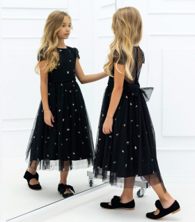 dievčenské vyšívané tylové šaty čierne