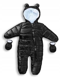 detský zimný prešívaný overal s rukavicami čierny
