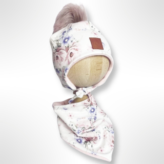 detská kvetinová súprava na zimu čiapka + nákrčník biela