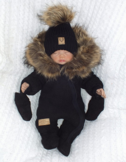 detský zimný overal s kožušinou čierny