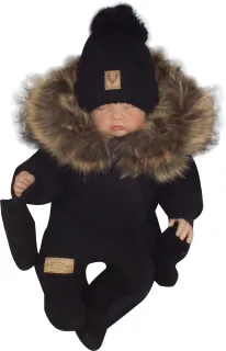 detský zimný overal s kožušinou čierny