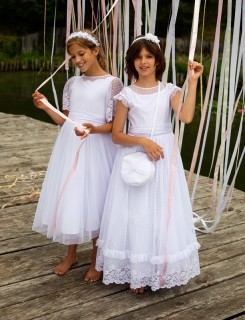 dievčenské dlhé šaty s čipkou na 1. sv. prijímanie biele