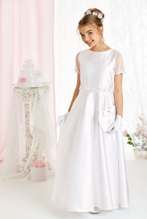 dievčenské šaty s nášivkou v páse ISABELLE biele