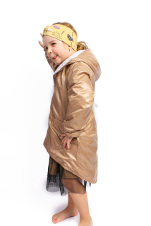 dievčenská asymetrická bunda s kapucňou béžová