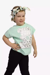 dievčenské tričko s aplikáciou macíka mätové