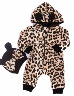 detský bavlnený overal s čiapkou leopardí