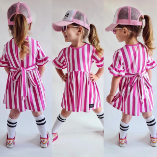 dievčenské pruhované šaty ružové