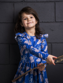 dievčenské šaty s dlhým rukávom modré kvety