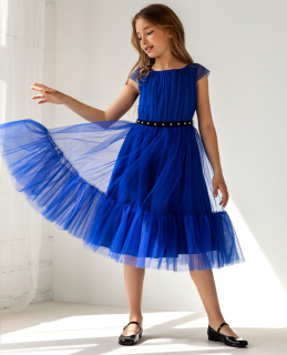 dievčenské tylové šaty s opaskom modré