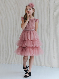 dievčenské tylové šaty s volánmi ružové