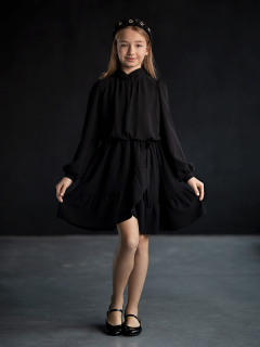 dievčenské šaty s volánom a mašľou čierne