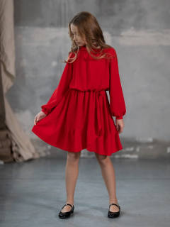 dievčenské šaty s volánom a mašľou červené