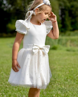 dievčenské šaty s veľkou mašľou biele