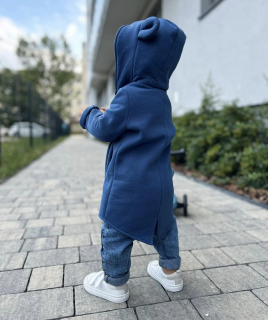 detská predĺžená zateplená mikina s kapucňou modrá