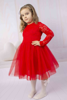 dievčenské elegantné šaty s čipkou červené