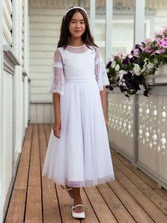 dievčenské šaty s vyšívanými rukávmi na 1. sv. prijímanie biele