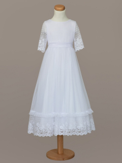 dievčenské šaty s čipkovaným volánom na 1. sv. prijímanie biele
