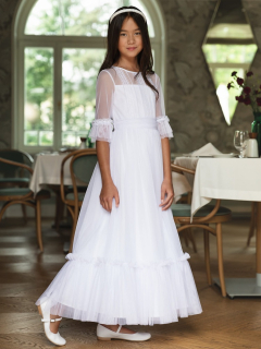 dievčenské dlhé šaty s volánom na 1. sv. prijímanie biele