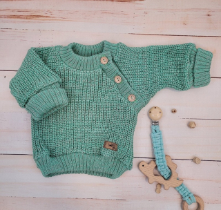 detský pletený sveter s gombíkmi zelený egreš