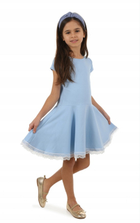 dievčenské letné šaty s krajkou modré