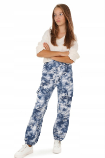 dievčenské široké nohavice s vreckami mramorové modré