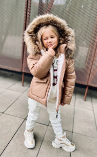 UNI detská zimná bunda s kapucňou béžová