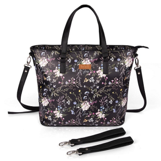 XL taška na kočík s lesnými kvetmi čierna